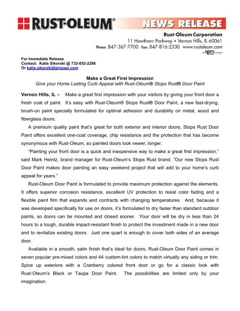 For Immediate Release Rust Oleum