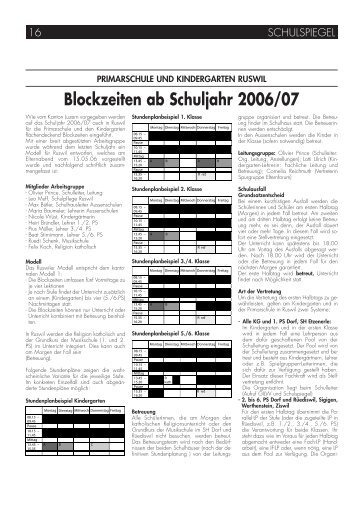 Blockzeiten ab Schuljahr 2006/07 - Schulen Ruswil