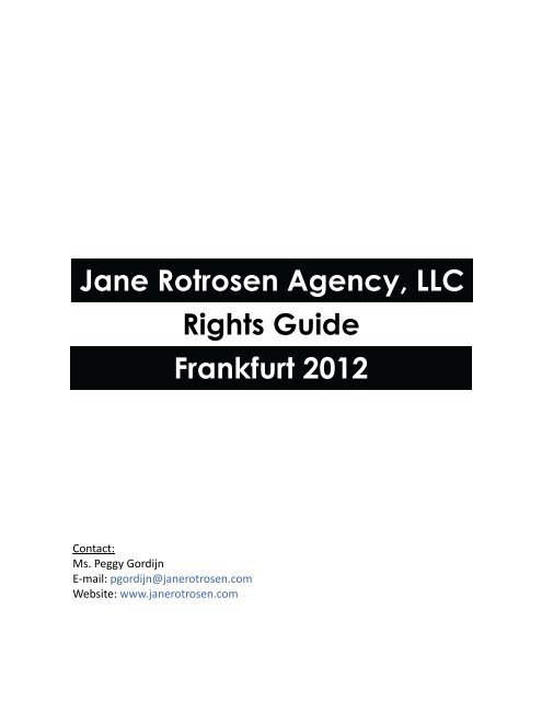 Frankfurt 2012 Rights Guide Jane Rotrosen Agency Llc