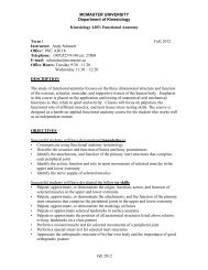 MCMASTER UNIVERSITY Department of Kinesiology - Faculty of ...