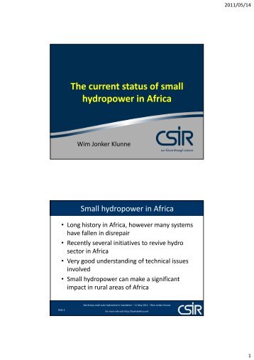 The current status of small hydropower in Africa