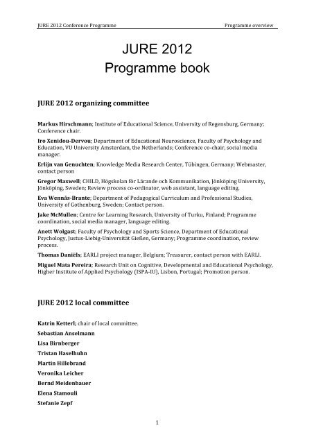 JURE 2012 Programme book - EARLI Jure 2012