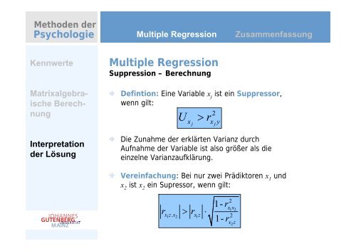 Methoden der Psychologie Multiple Regression Zusammenfassung