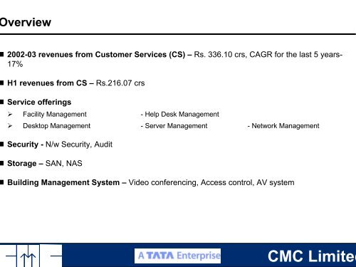 Presentation to Analysts - CMC Limited