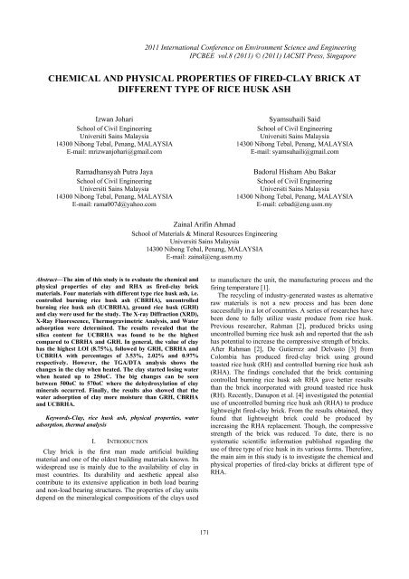 Chemical and physical properties of fired-clay brick - ipcbee