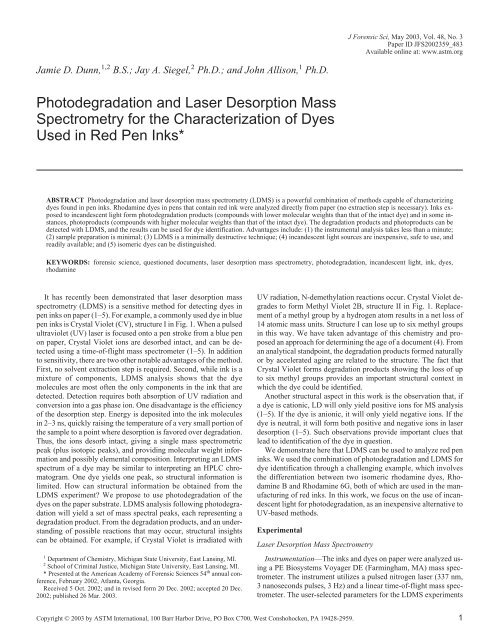 Photodegradation and laser desorption mass spectrometry ... - Library