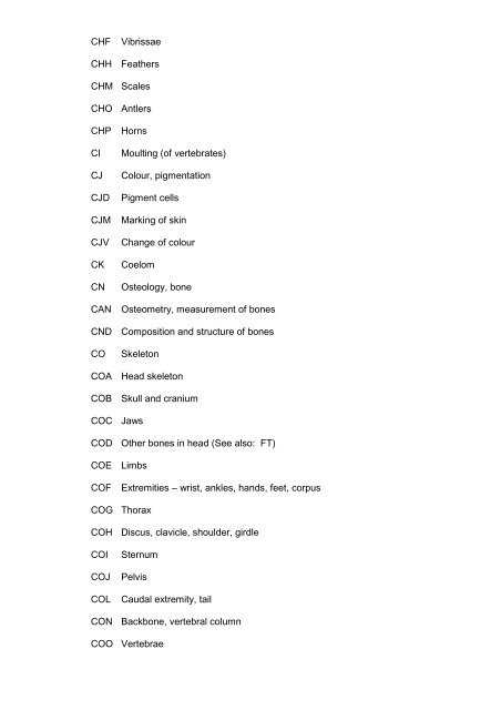 CLASSIFICATION LIST Subject Code Index - Web