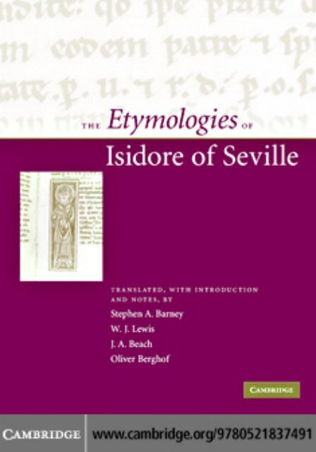 The Etymologies of Isidore of Seville - Pot-pourri