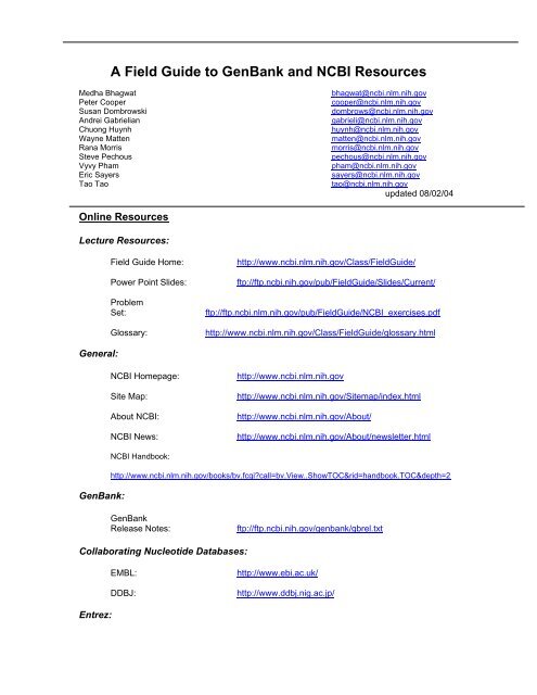 A Field Guide to GenBank and NCBI Resources - ICGEB