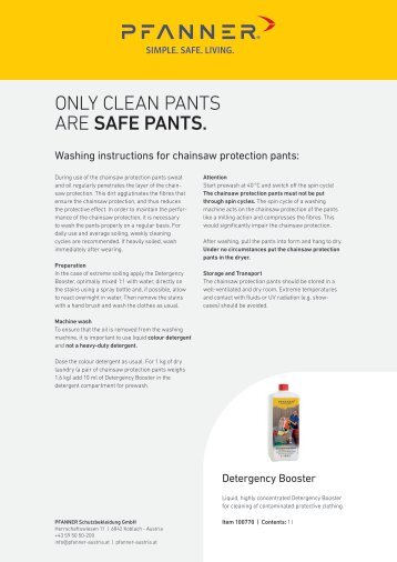 Washing instructions for chainsaw protection pants EN