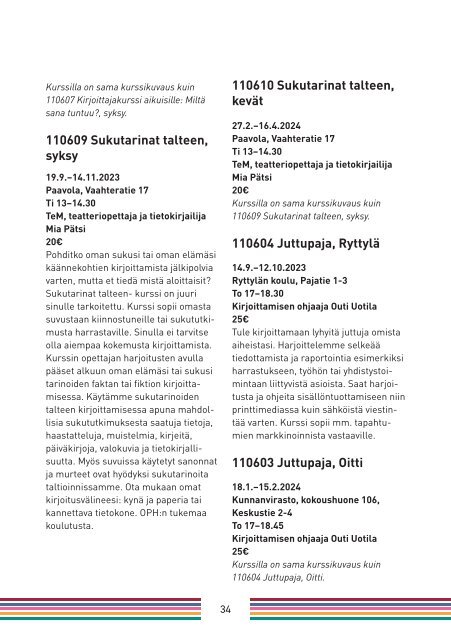 Hausjärven kansalaisopisto opinto-ohjelma 2023-2024