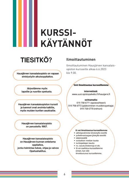 Hausjärven kansalaisopisto opinto-ohjelma 2023-2024