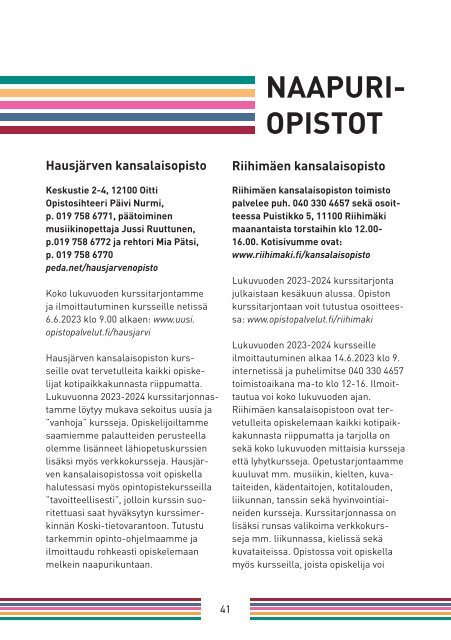 Lopen opisto opinto-ohjelma 2023-2024