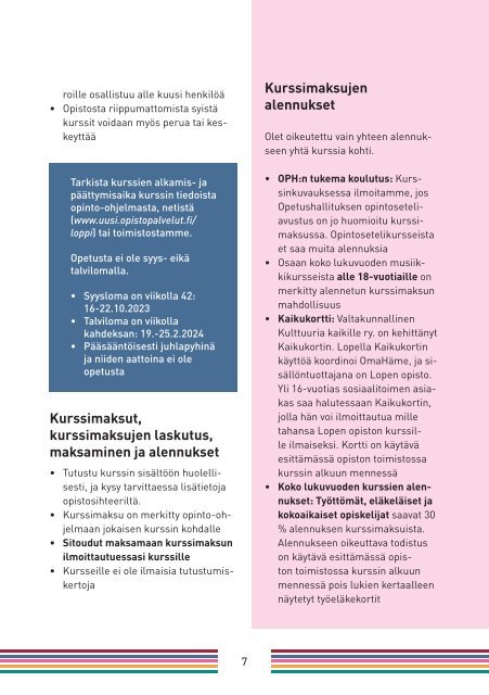 Lopen opisto opinto-ohjelma 2023-2024