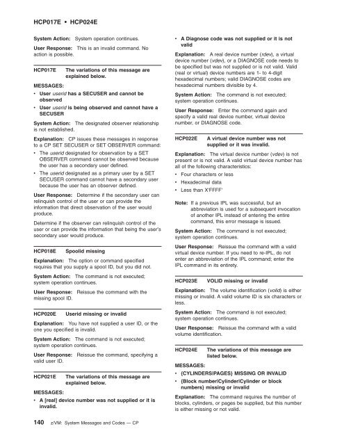 z/VM: System Messages and Codes Š CP - z/VM - IBM