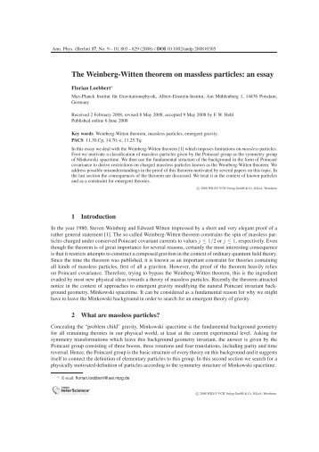 The Weinberg-Witten theorem on massless particles: an ... - PubMan