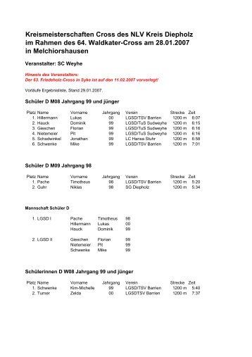 Kreismeisterschaften Cross des NLV Kreis Diepholz im Rahmen des ...