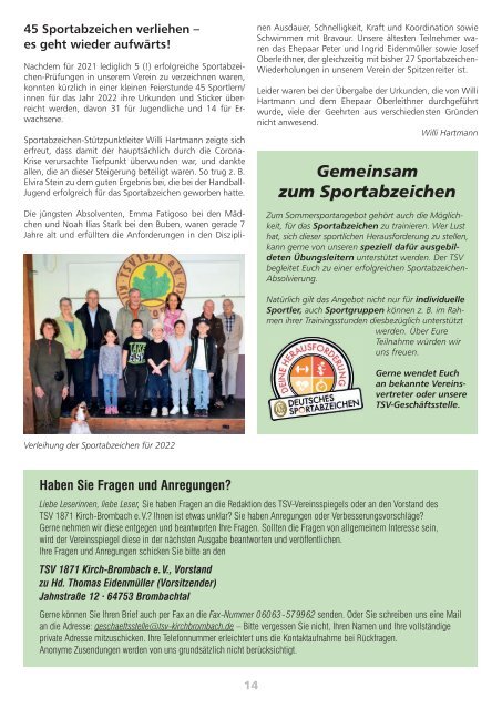 TSV-Vereinsspiegel Ausgabe: 45/2023