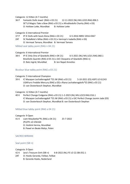 Catalog - 244. 245. Mundikat Int. FIFe Show - BOXTEL 10 & 11 June 2023