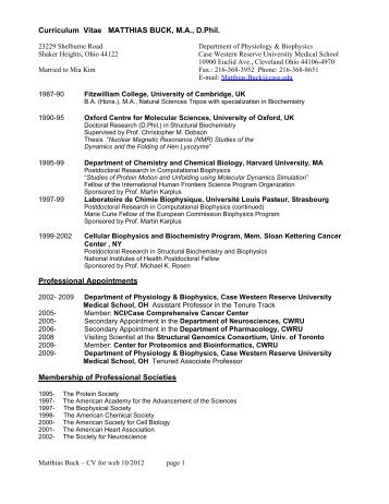 View Curriculum Vitae (pdf) - Physiology and Biophysics - Case ...