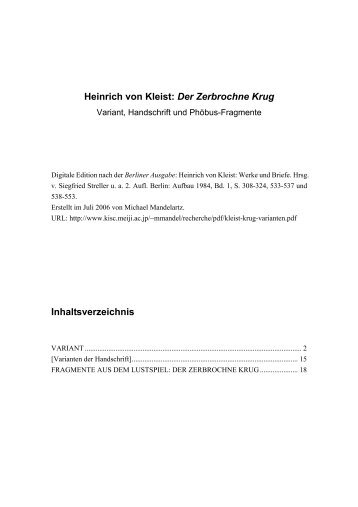 Der Zerbrochne Krug. Variant, Handschrift