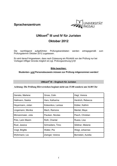 III und IV für Juristen Oktober 2012 - Sprachenzentrum der ...