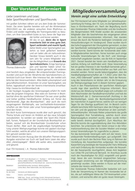 TSV-Vereinsspiegel Ausgabe: 43/2022