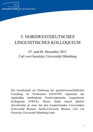 5. nordwestdeutsches linguistisches kolloquium - NWLK 2012 - Carl ...