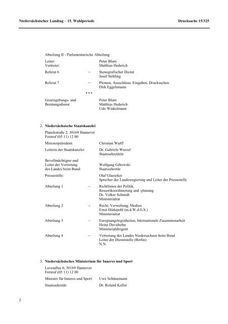 Niedersächsischer Landtag – 15. Wahlperiode Drucksache 15/325 ...