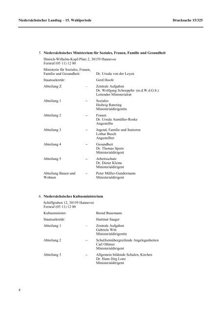 Niedersächsischer Landtag – 15. Wahlperiode Drucksache 15/325 ...