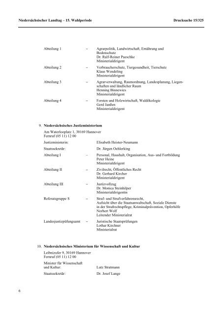 Niedersächsischer Landtag – 15. Wahlperiode Drucksache 15/325 ...