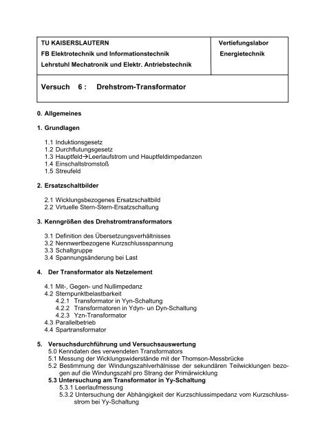 UNIVERSITÄT KAISERSLAUTERN - Fachbereich Elektrotechnik der ...