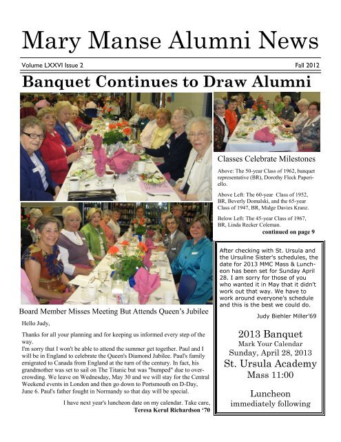 Mary Manse Alumni News Ursuline Sisters Of Toledo Ohio