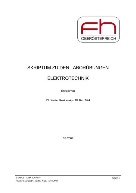 SKRIPTUM ZU DEN LABORÜBUNGEN ELEKTROTECHNIK