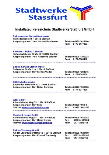 Installateurverzeichnis Stadtwerke Staßfurt GmbH