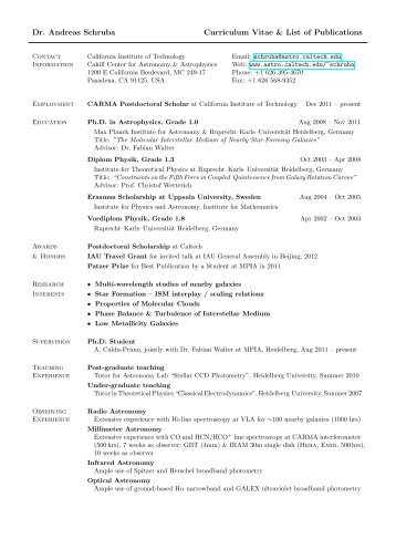 Curriculum Vitae - Caltech Astronomy - California Institute of ...