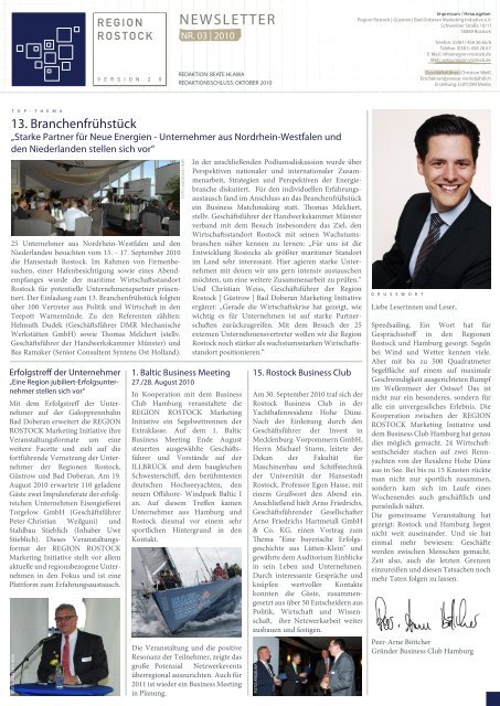 RMI Newsletter III 2010 - Region Rostock Marketing Initiative e.V.