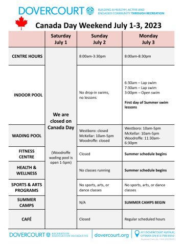 Dovercourt Canada Day 2023 schedule