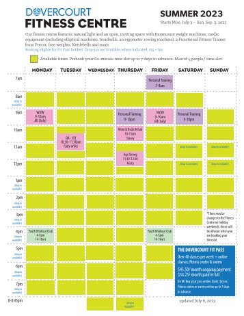 FITNESS CENTRE schedule - summer2023