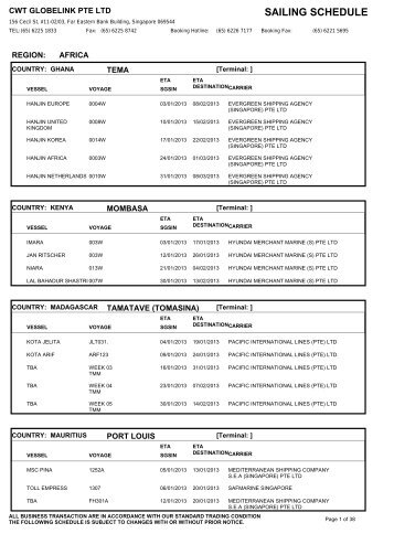 SAILING SCHEDULE - CWT Globelink Pte Ltd