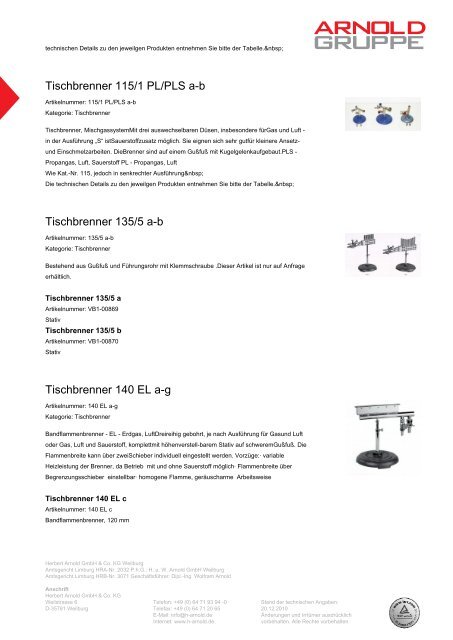 Tischbrenner - Arnold Gruppe