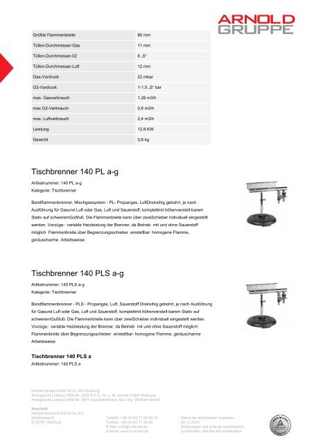 Tischbrenner - Arnold Gruppe