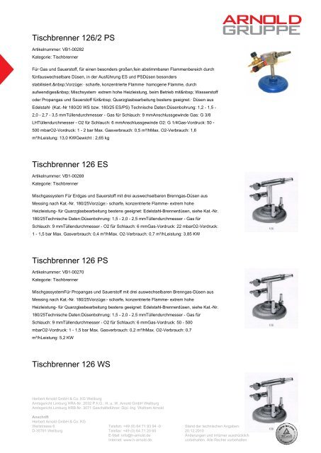 Tischbrenner - Arnold Gruppe