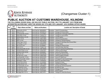 PUBLIC AUCTION AT CUSTOMS WAREHOUSE - Kenya Revenue ...