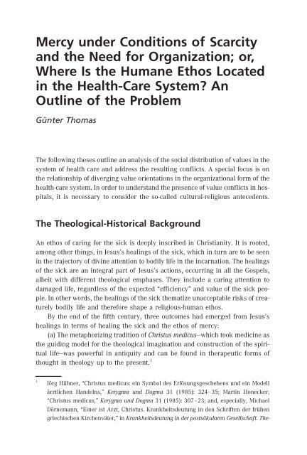 Michael Welker | Eva Winkler | John Witte, Jr. | Stephen Pickard (Eds.): The Impact of Health Care (Leseprobe)