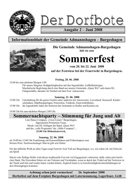 Sommerfest - Admannshagen-Bargeshagen