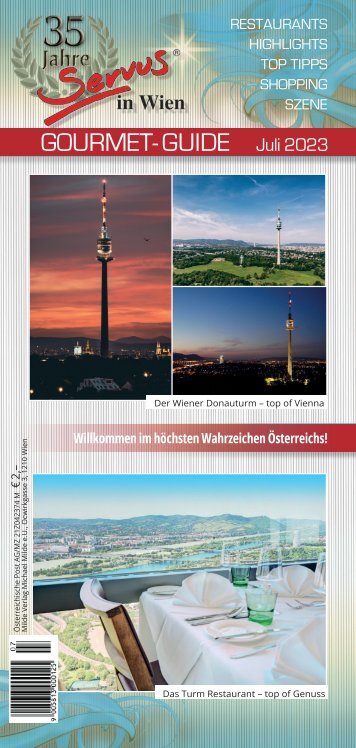 Servus in Wien - Juli 2023 - Sonderausgabe Donauturm mit Schanigarten-Guide 2023