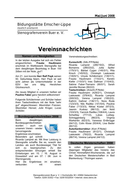 Vereinsnachrichten - Bildungsstätte Emscher-Lippe des ...