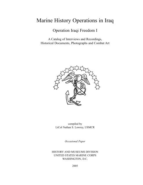 Marine History Operations in Iraq Operation Iraqi Freedom I PCN ...