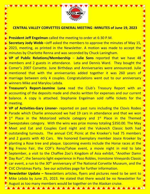 Central Valley Corvettes of Fresno - July 2023